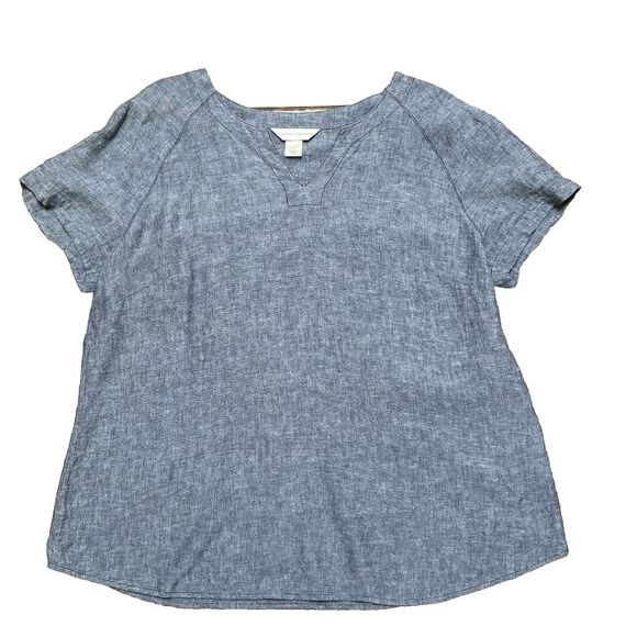 Christopher & Banks Demin Look Linen Blend Blouse Lightweight Sz Large - Picture 1 of 5